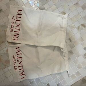 Valentino White Drawstring Logo Dust Bags with Red Print (Pair)